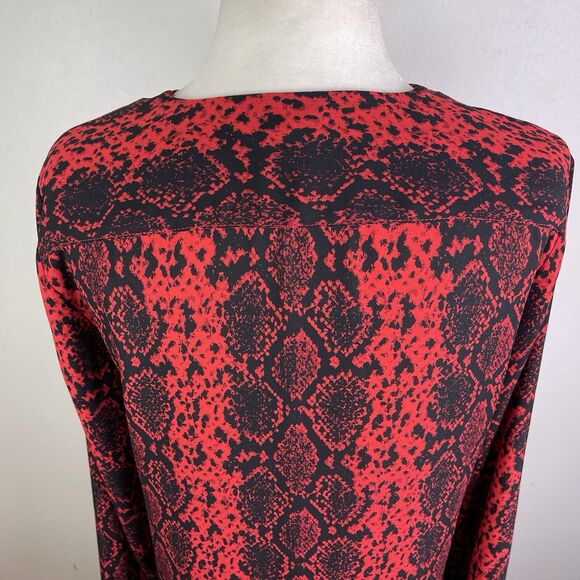 VINCE CAMUTO Womens Snake Print Balloon Sleeve Top XS Red Dark Romantic Vixen - Picture 6 of 11